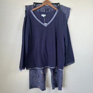 New Pajamagram Fleece PJs Womens 2X Plus Purple Star Print 2 Piece Pajama Set
